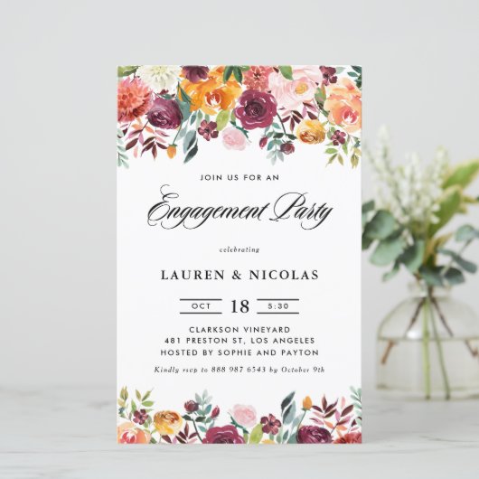 Einladung zur Autumn Blooms Garland Engagement Par (Stehend Vorderseite)