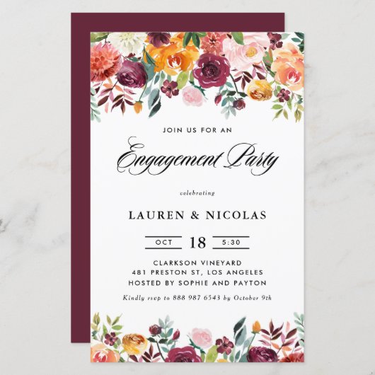 Einladung zur Autumn Blooms Garland Engagement Par (Vorne/Hinten)
