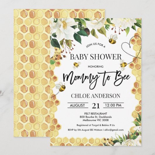 Einladung zur Baby Dusche (Vorne/Hinten)