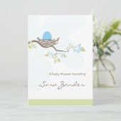 Einladung zur Baby Dusche - Blaues Ei im Nest (Stehend Vorderseite)