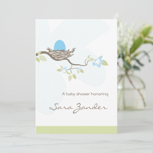 Einladung zur Baby Dusche - Blaues Ei im Nest (Stehend Vorderseite)