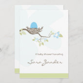 Einladung zur Baby Dusche - Blaues Ei im Nest (Vorne/Hinten)