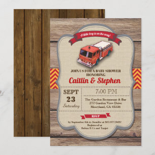 Einladung zur Baby-Dusche für Feuerwehrfahrzeuge. 