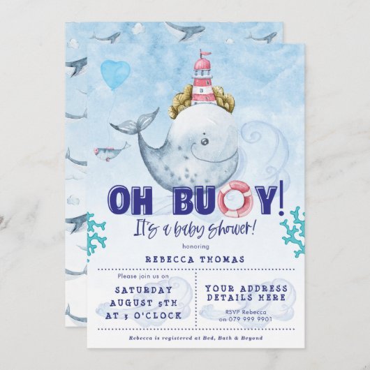 Einladung zur Baby-Dusche für Wasserwale (Vorne/Hinten)