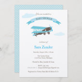 Einladung zur Baby-Dusche im Flugzeug - blau und b (Vorne/Hinten)