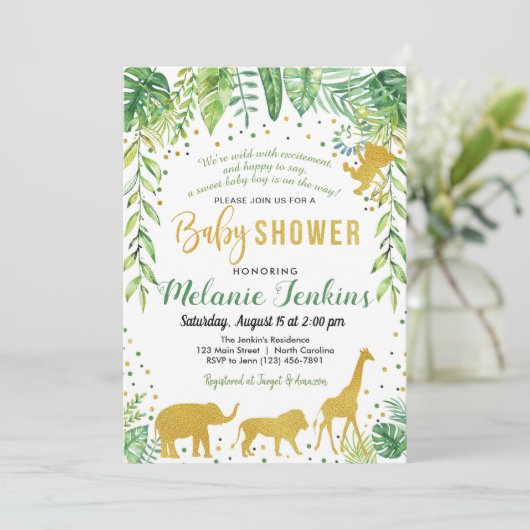 Einladung zur Baby-Dusche, Jungle Baby-Dusche (Stehend Vorderseite)