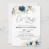 Einladung zur Baby-Dusche Navy Blue und White Rose (Vorderseite)