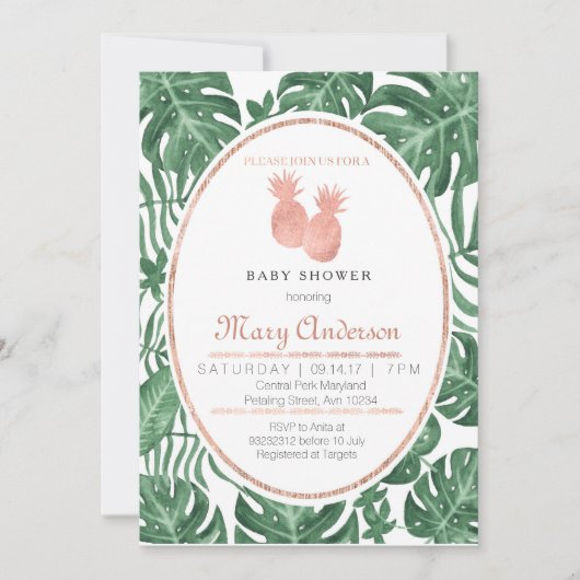 Einladung zur Baby Dusche Tropical Pineapse (Vorderseite)