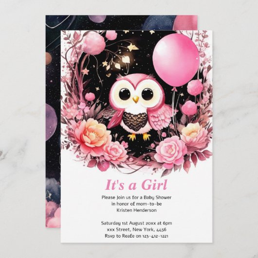 Einladung zur Baby-Dusche von Owl Girl (Vorne/Hinten)