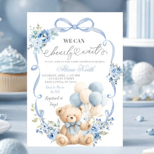 Einladung zur Baby-Party Blue Bear Bow Coquette