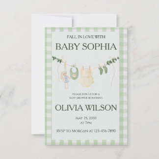 Einladung zur Baby-Party für Mädchen im Gingham-De
