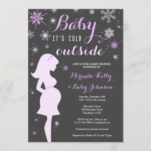 Einladung zur Baby-Party im Winter, Lila Baby-Part