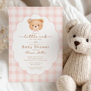 Einladung zur Baby-Party 'Little Cub Pink Gingham'
