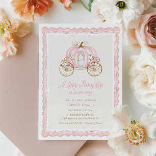 Einladung zur Baby-Party mit rosa Kürbis im Herbst