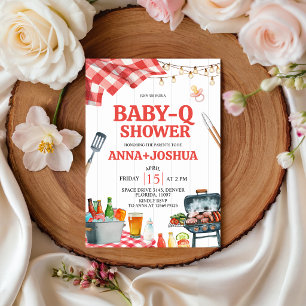 Einladung zur Baby-Q-Shower im Rotkariert-Baby-Sty