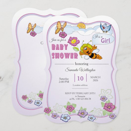 Einladung zur Baby Shower für Mädchen (Vorne/Hinten)