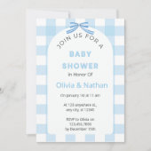 Einladung zur Baby Shower mit blauem Gingham, Blau (Vorderseite)