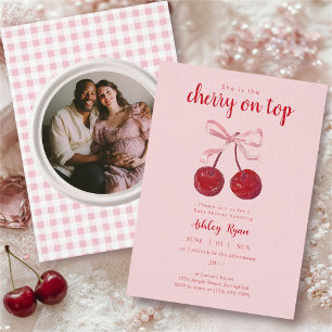 Einladung zur Baby Shower mit Foto 'Kirsche auf de