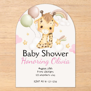 Einladung zur Baby Shower mit rosa Giraffenmädchen