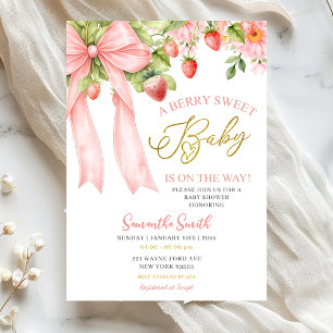 Einladung zur Baby Shower mit rosa Schleife und Er