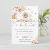 Einladung zur Baby Shower mit rosa Teddybär (Stehend Vorderseite)