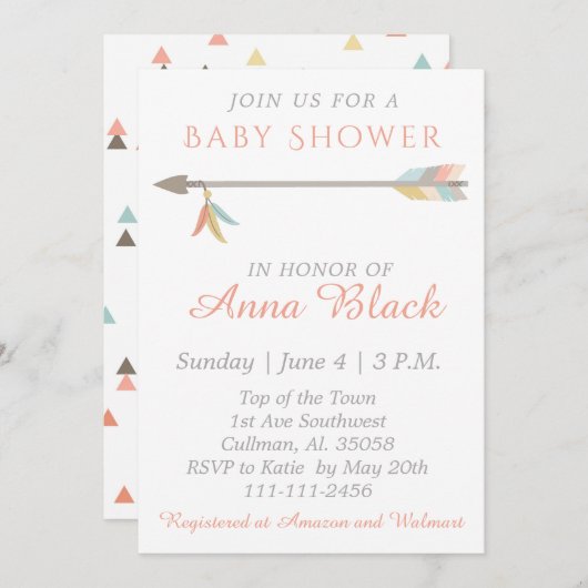 Einladung zur Baby- und Arrow-Dusche (Vorne/Hinten)