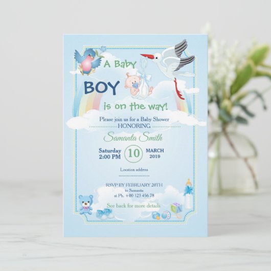 Einladung zur Babydusche, ein Junge (Stehend Vorderseite)