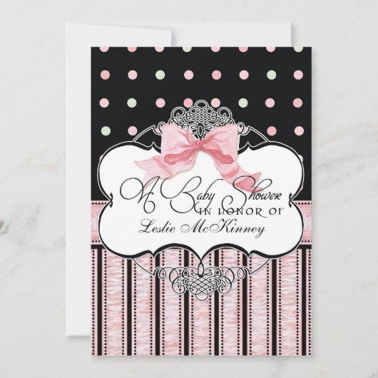 Einladung zur Babydusche - Französischer Bow Dot S (Vorderseite)