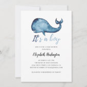 Einladung zur Babydusche. Junge. Blauwal einladen (Vorderseite)