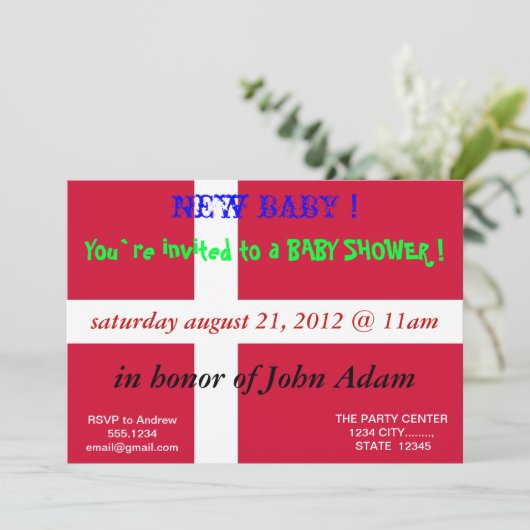 Einladung zur Babydusche mit der Flagge Dänemarks (Stehend Vorderseite)