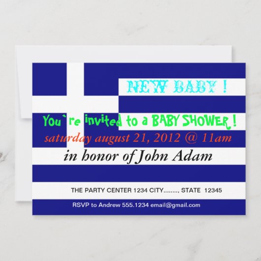 Einladung zur Babydusche mit der Flagge Griechenla (Vorderseite)