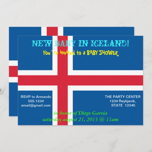 Einladung zur Babydusche mit der Flagge Islands (Vorne/Hinten)