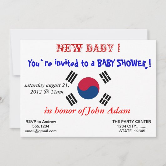 Einladung zur Babydusche mit der Flagge Südkoreas (Vorderseite)