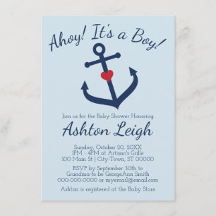 Einladung zur Babydusche mit Nautikthema BLAU