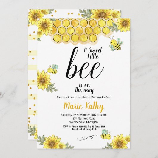 Einladung zur Babydusche Mommy-to-Bee (Vorne/Hinten)