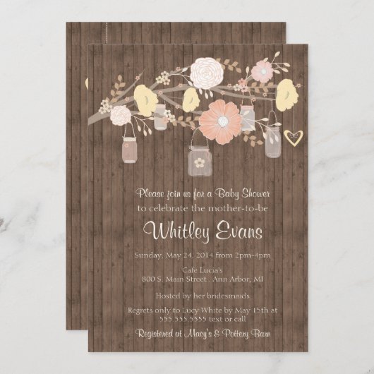 Einladung zur Babydusche, rustikale Blumenkästen (Vorne/Hinten)