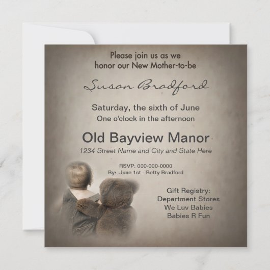 Einladung zur Babydusche - Teddy Bear and Baby (Rückseite)