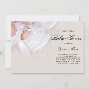 Einladung zur Babydusche, weiße Babyschuhe