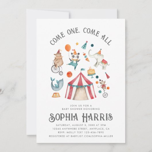 Einladung zur Babydusche | Zirkusdusche (Vorderseite)