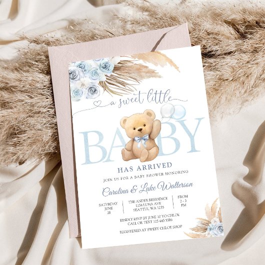Einladung zur Babyparty - Blauer Teddybär