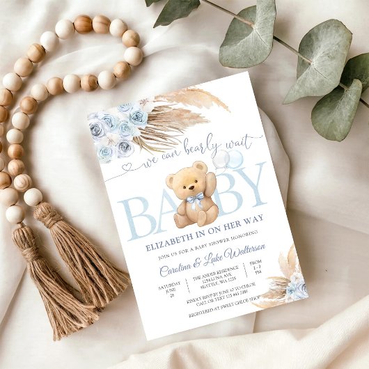 Einladung zur Babyparty - Blauer Teddybär