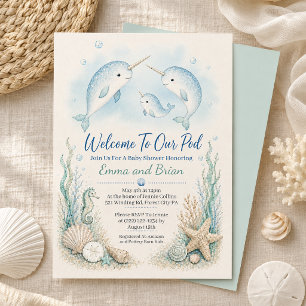 Einladung zur Babyparty der Narwal-Familie