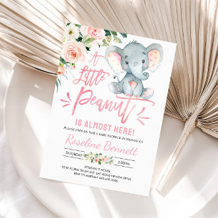 Einladung zur Babyparty für Mädchen mit rosa Elefa