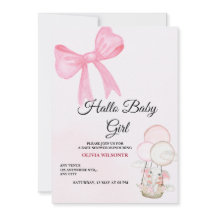 Einladung zur Babyparty für Mädchen mit rosa Schle