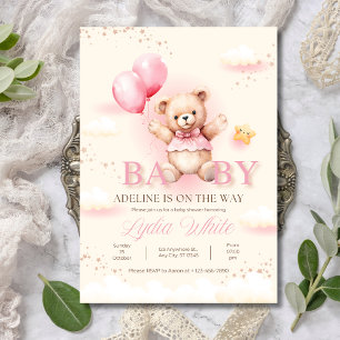 Einladung zur Babyparty für Mädchen mit Teddybär-B