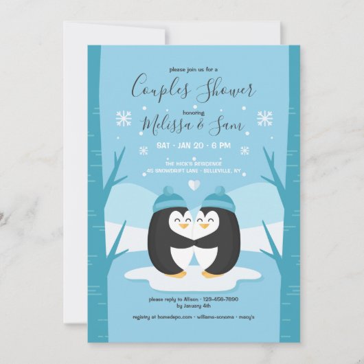 Einladung zur Babyparty für Pinguin-Paar (Vorderseite)