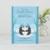 Einladung zur Babyparty für Pinguin-Paar (Stehend Vorderseite)