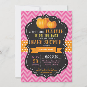 Einladung zur Babyparty Little Pumpkin Pink Chevro