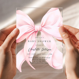 Einladung zur Babyparty Mädchen mit rosa Schleife