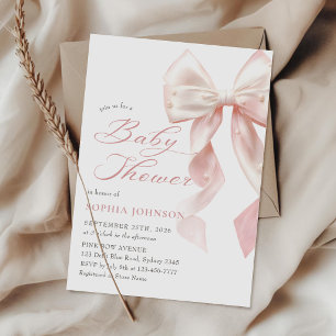 Einladung zur Babyparty Mädchen mit rosa Schleife
